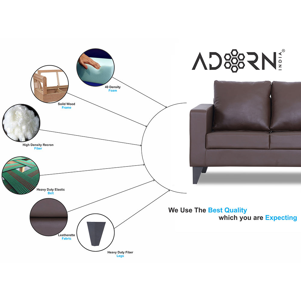 Adorn India Straight line Plus Leatherette 3+2 5 Seater Sofa Set (Brown)