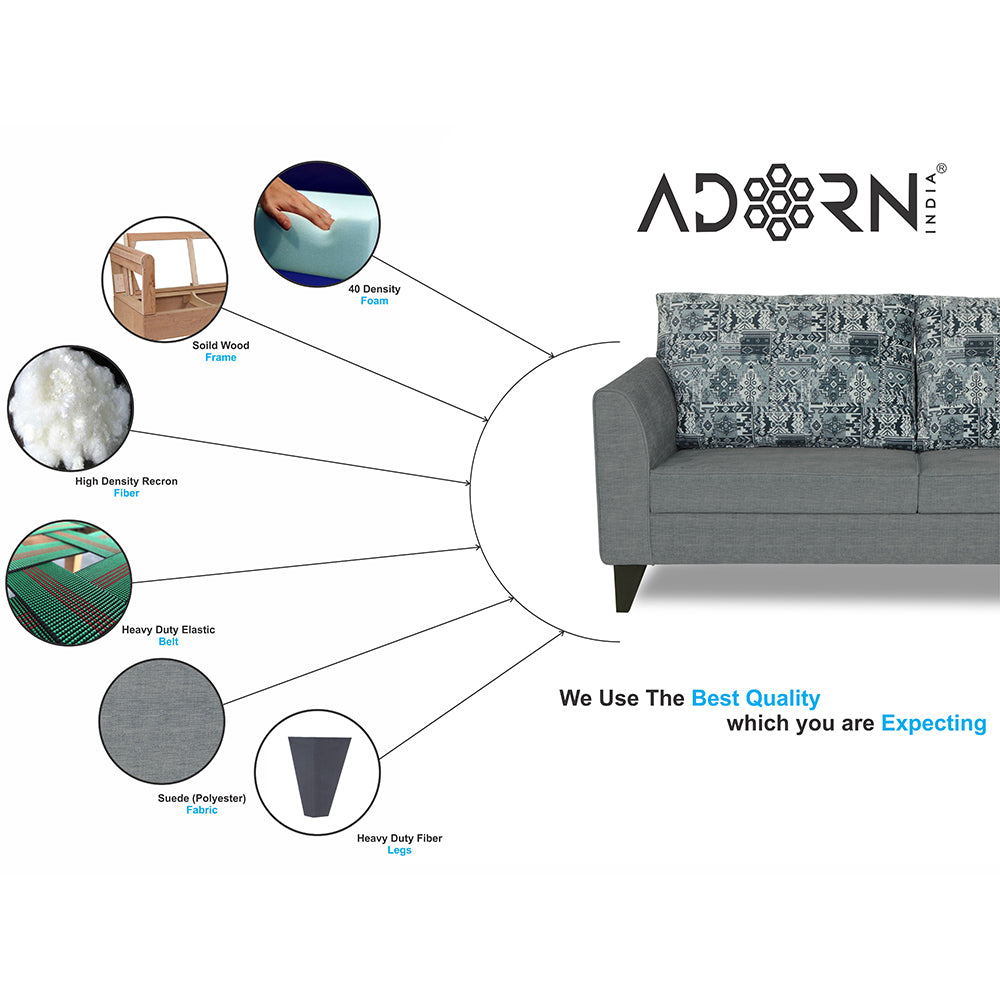 Adorn India Sheldon Crafty 3 Seater Sofa (Grey)