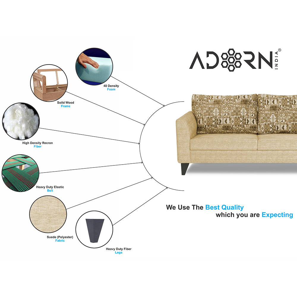 Adorn India Cortina Damask (3 Years Warranty) 3+1+1 5 Seater Sofa Set with Centre Table (Beige) Modern