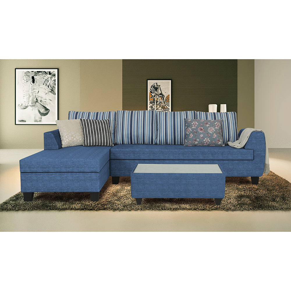 Raiden Stripes L Shape 6 Seater Sofa Set with Center Table (Left Hand Side) (Blue)