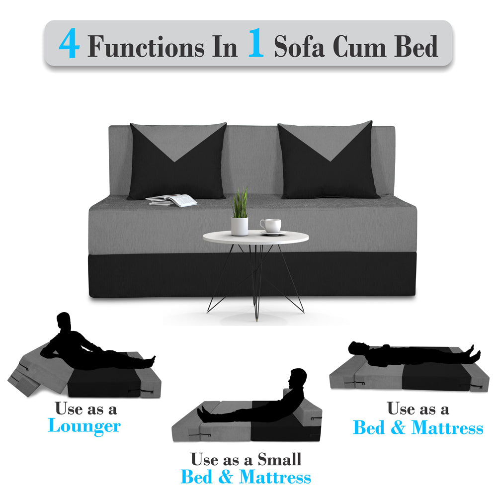 Adorn India Foam Easy Boom 2 Seater Sofa Cum Bed 4 X 6 (Grey & Black) (1 Year Warranty)