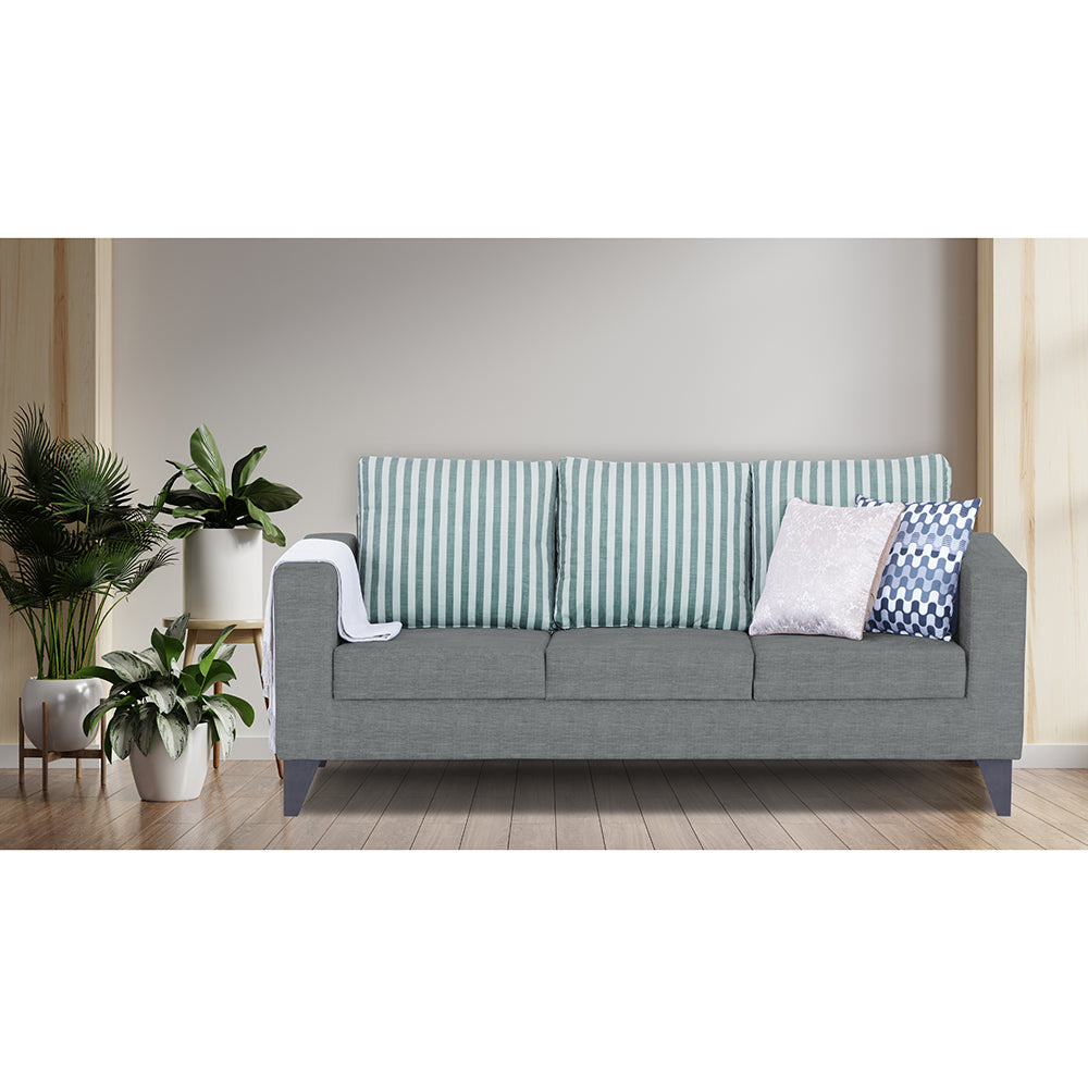 Adorn India Straight Line Plus Stripes 3 Seater Sofa (Grey) (3 Year Warranty)