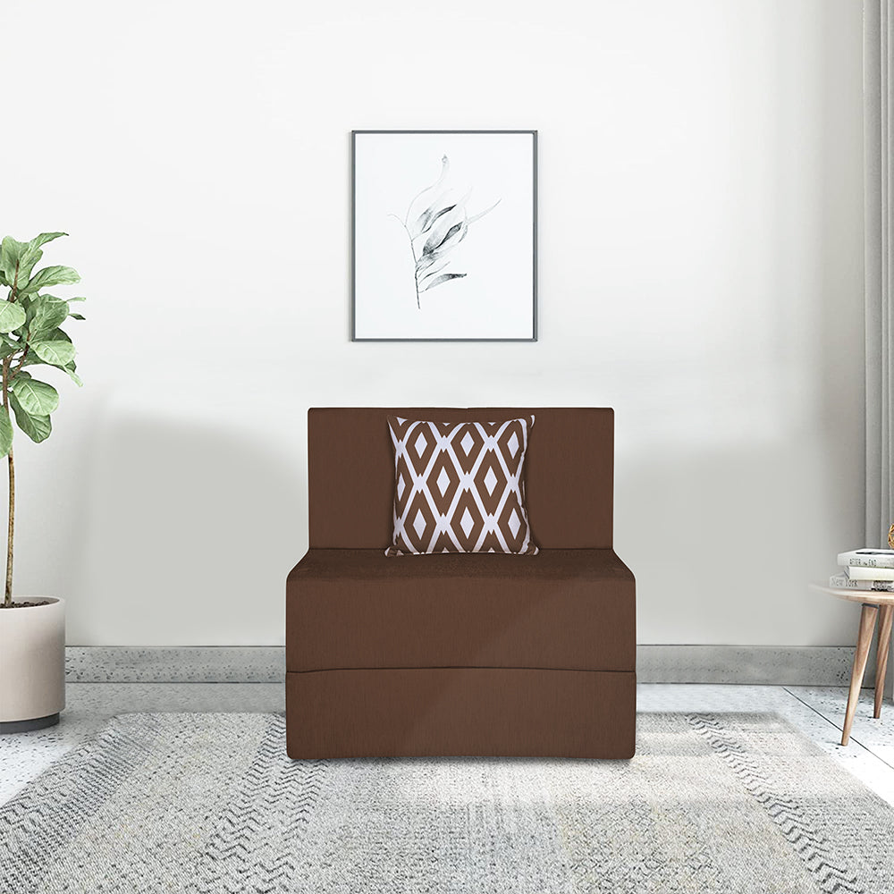 Adorn India Easy 1 Seater Sofa Cum Bed (Rhombus Pattern) Chennile Fabric - Washable Cover - Including 1 Cushion - Size 2.5' x 6' Ft (Brown Color) Perfect for Home & Office for Guests