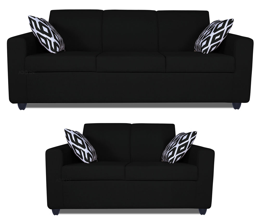 Adorn India Monteno Five Seater 3+2 Sofa Set (Black) (3 Year Warranty)