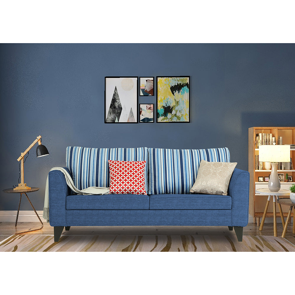 Adorn India Lawson Stripes 3 Seater Sofa (Blue)