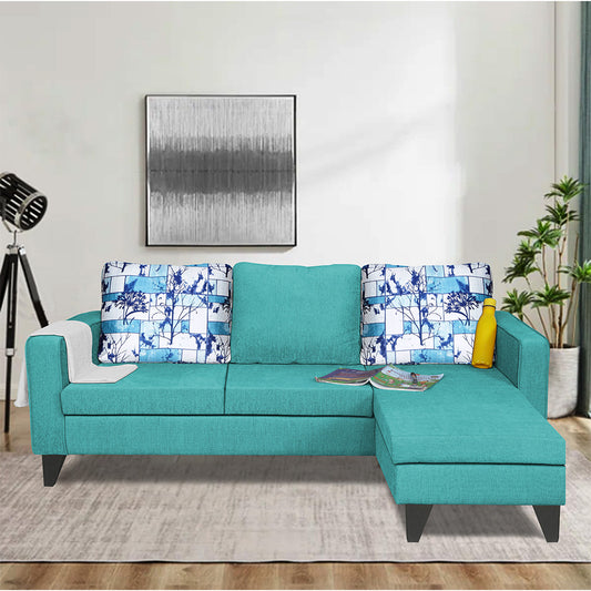 Adorn India Hallton L Shape 4 Seater Sofa Set Digital Print (Aqua Blue)