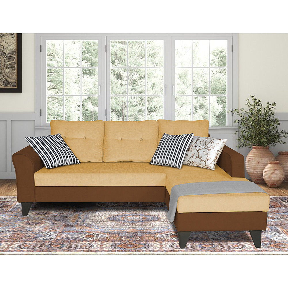 Adorn India Maddox L Shape 4 Seater Sofa Set Tufted Two Tone RHS (Brown & Beige) (3 Year Warranty)