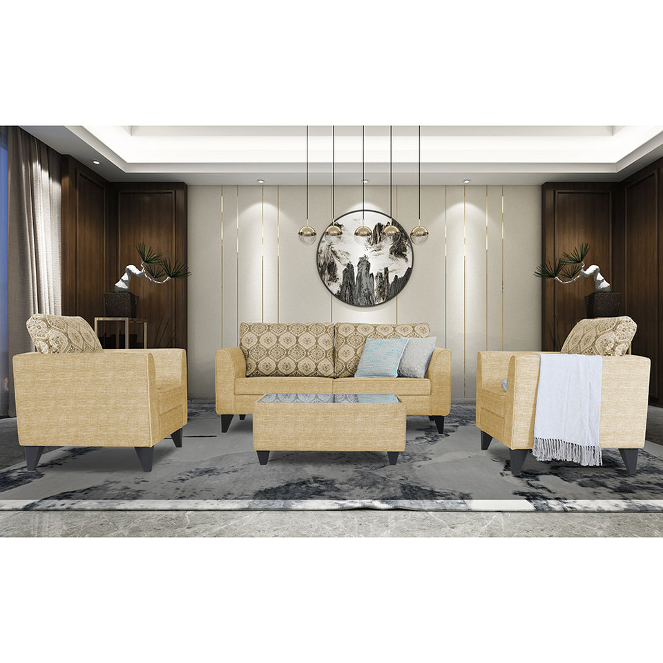 Cortina Damask 3+1+1 5 Seater Sofa Set with Centre Table (Beige) Modern