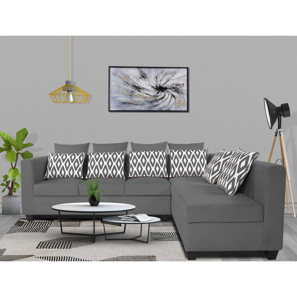 Adorn India Poland L Shape 6 Seater Sofa Set (Right Side) (Grey)