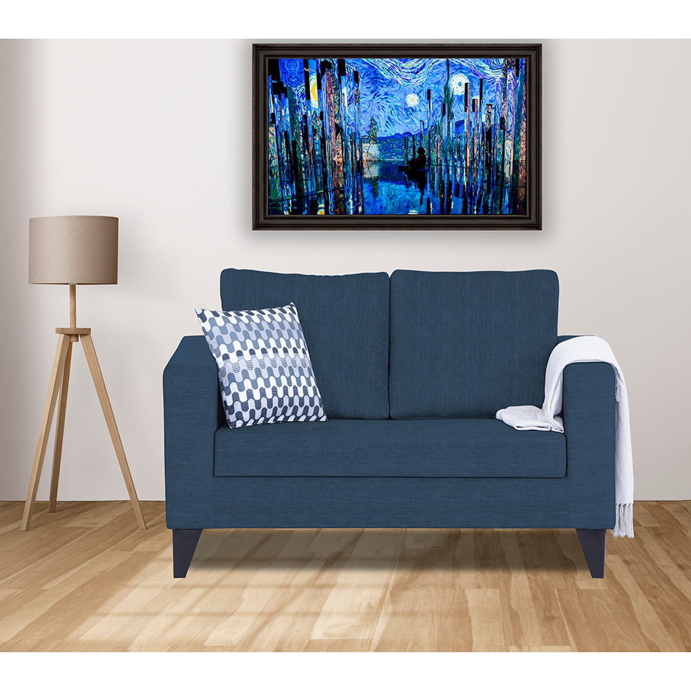 Adorn India Hallton Plain 2 Seater Sofa (Blue) (3 Year Warranty)