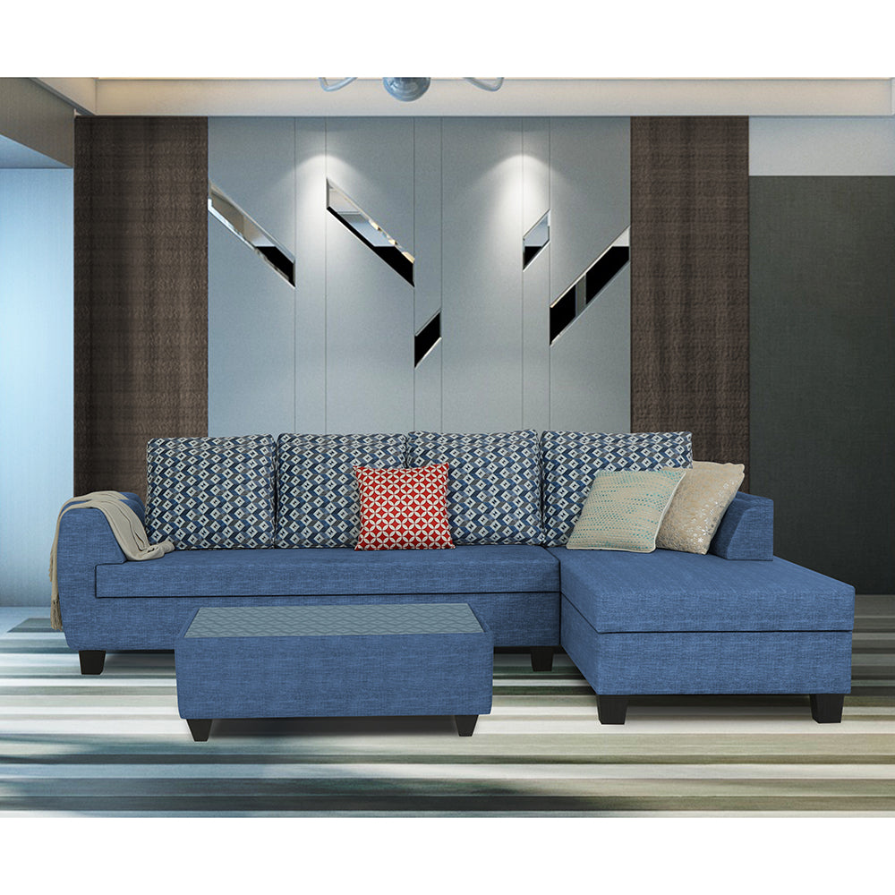Raiden Bricks Premium L Shape 6 Seater Sofa Set with Center Table (Right Hand Side) (Blue)