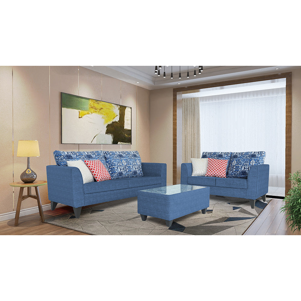 Sheldon Crafty 3+2 5 Seater Sofa Set with Centre Table (Blue)