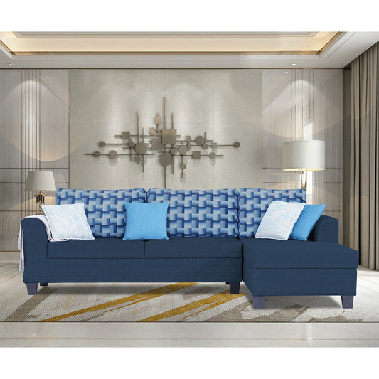 Adorn India Alexia Plus Bricks L Shape 6 Seater Sofa Set (Right Hand Side) (Blue)