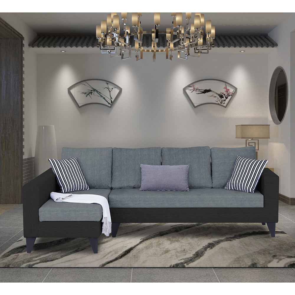 Adorn India Beetle Plus Blossom L Shape 6 Seater Sofa Set (Left Hand Side) (Black & Grey) (3 Year Warranty)