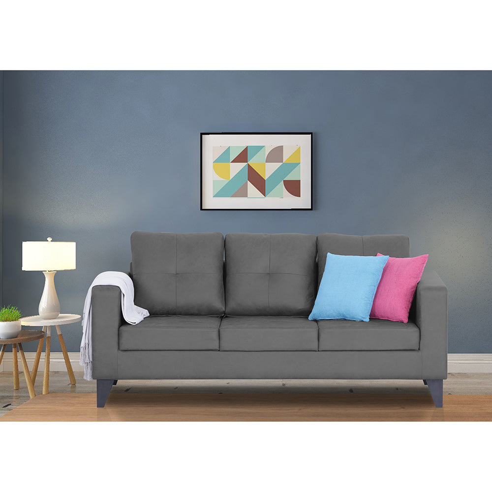 Adorn India Straight line Plus Premium Leatherette Suede 3 Seater Sofa (Grey) (3 Year Warranty)