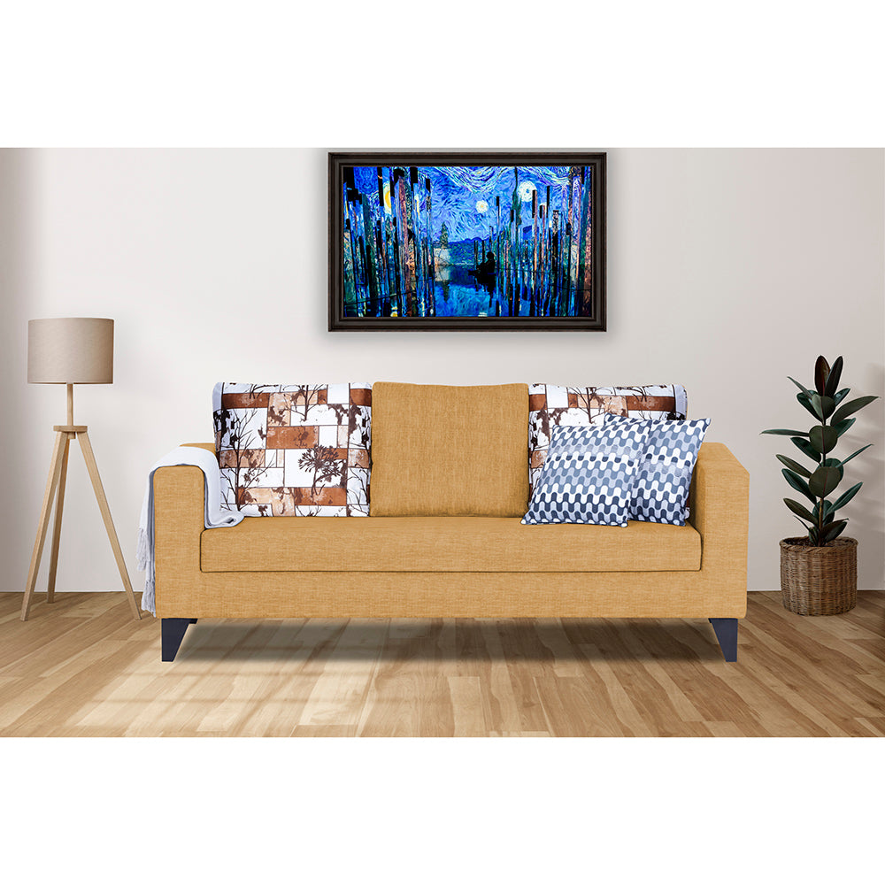 Adorn India Hallton Digital Print Cushion 3 Seater Sofa (Beige) (3 Year Warranty)