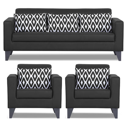 Adorn India Bladen Leatherette 3+1+1 5 Seater Sofa Set (Black)