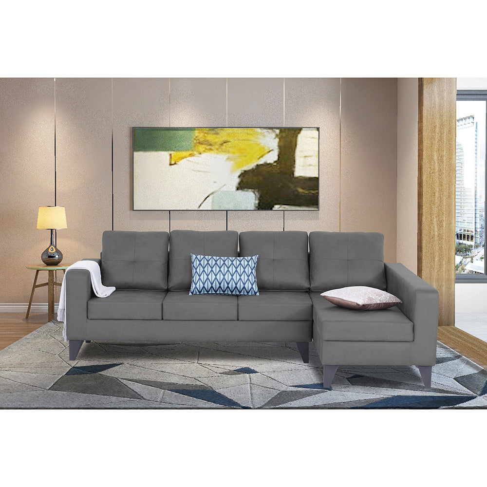 Adorn India Haddin Premium L Shape 6 Seater Sofa Set (Right Hand Side) (Grey)