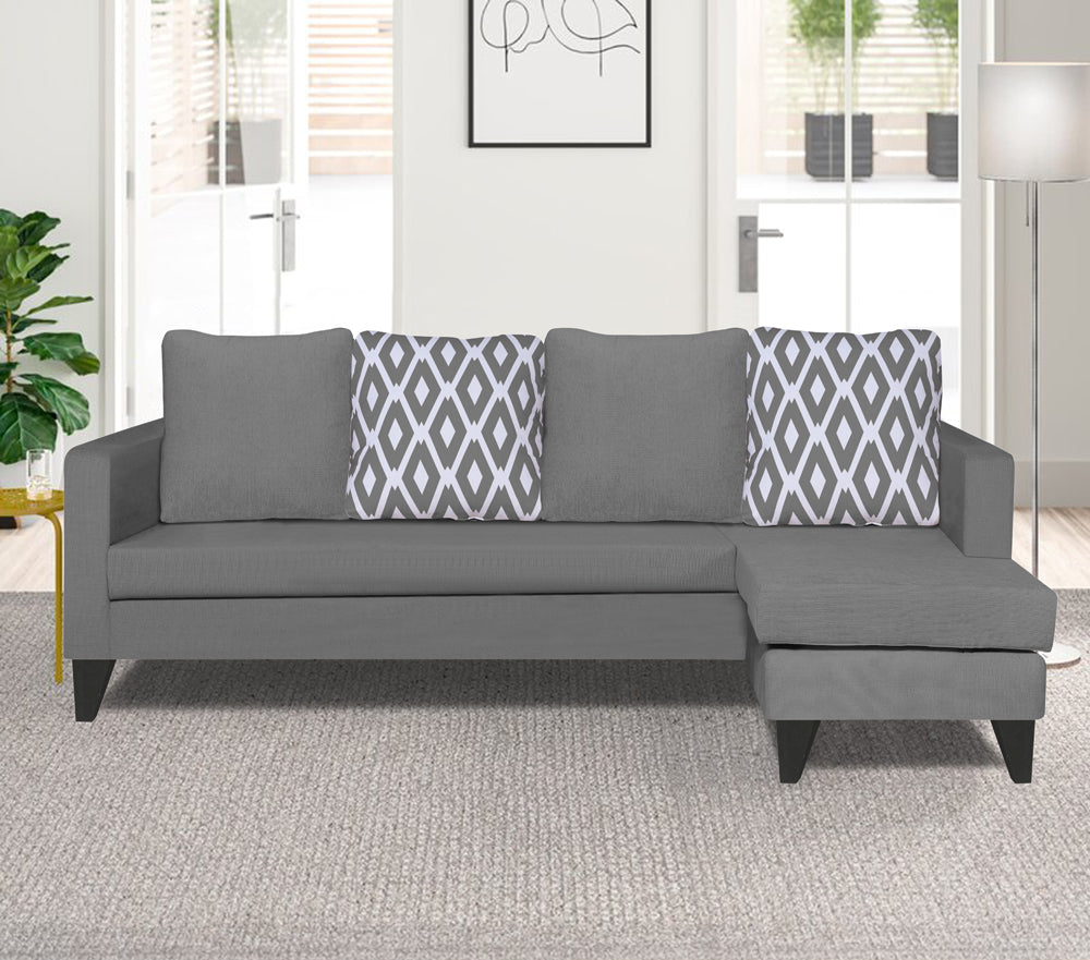 Adorn India Beetle Rhombus L Shape 5 Seater Sofa Set RHS (Grey) (3 Year Warranty)