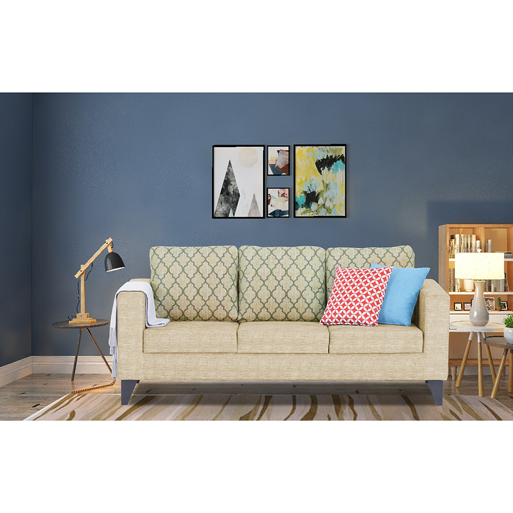 Adorn India Straight line Plus Blossom 3 Seater Sofa (Beige) (3 Year Warranty)