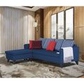 Adorn India Abington Stripes L Shape 5 Seater Sofa Set LHS (Blue) (3 Year Warranty)