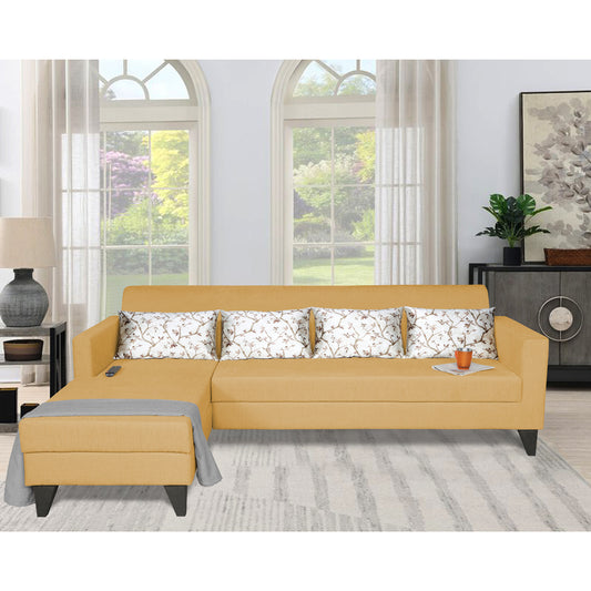 Adorn India Bladen L Shape 5 Seater Sofa Set Floral Print (Left Hand Side) (Beige)