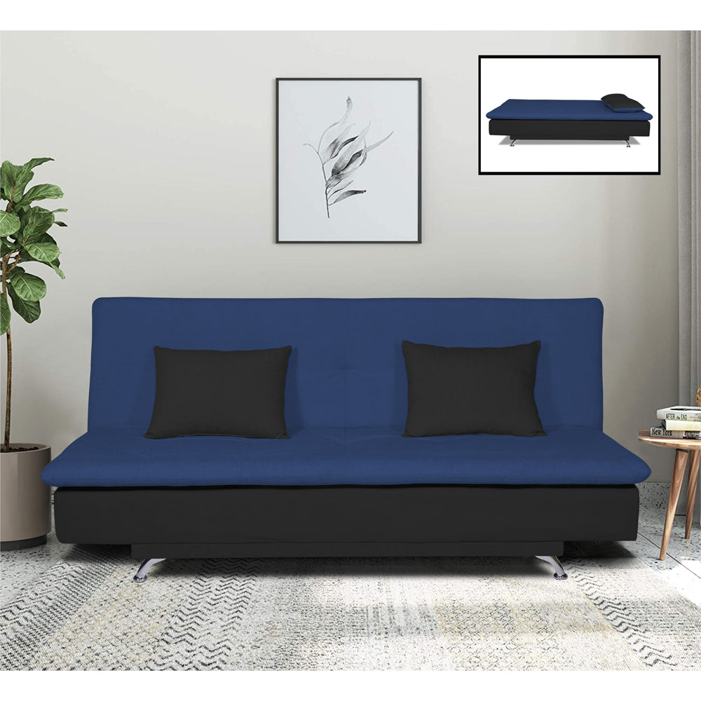 Adorn India Aspen 3 Sofa Cum Bed (Blue and Black) (3 Year Warranty)