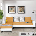 Adorn India Ashley Leatherette Fabric L Shape 6 Seater Sofa Set Digitel Print (Left Hand Side) (Beige & White) (3 Year Warranty)