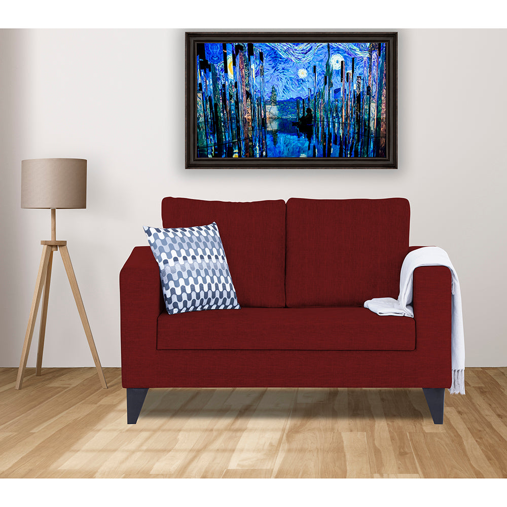 Adorn India Hallton Plain 2 Seater Sofa (Maroon) (3 Year Warranty)