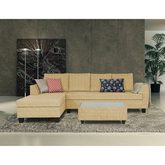 Adorn India Raiden Decent Premium L Shape 6 Seater Sofa Set with Center Table (Left Hand Side) (Beige) (3 Year Warranty)