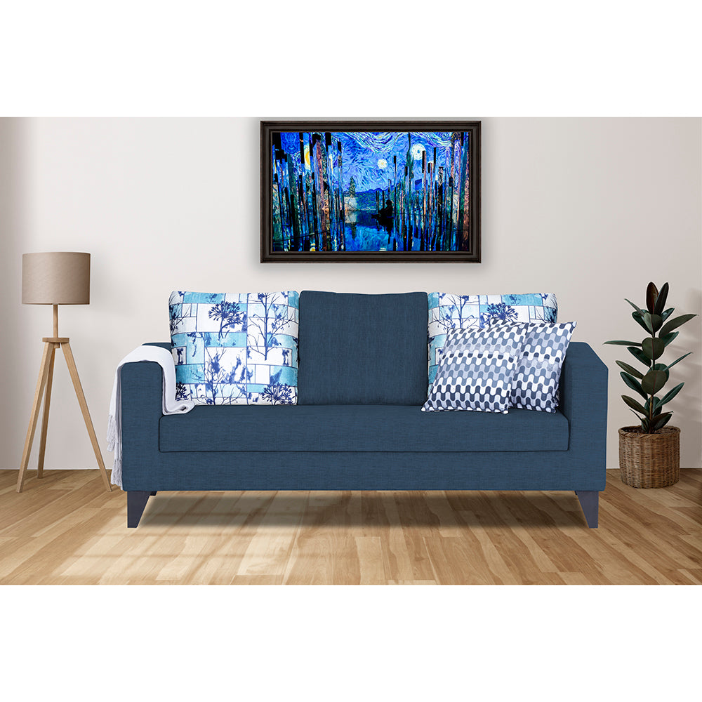 Adorn India Hallton Digitel Print Cushion 3 Seater Sofa (Blue) (3 Year Warranty)