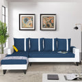 Adorn India Ashley Leatherette Fabric L Shape 6 Seater Sofa Set Stripes (Left Hand Side) (Blue & White) (3 Year Warranty)