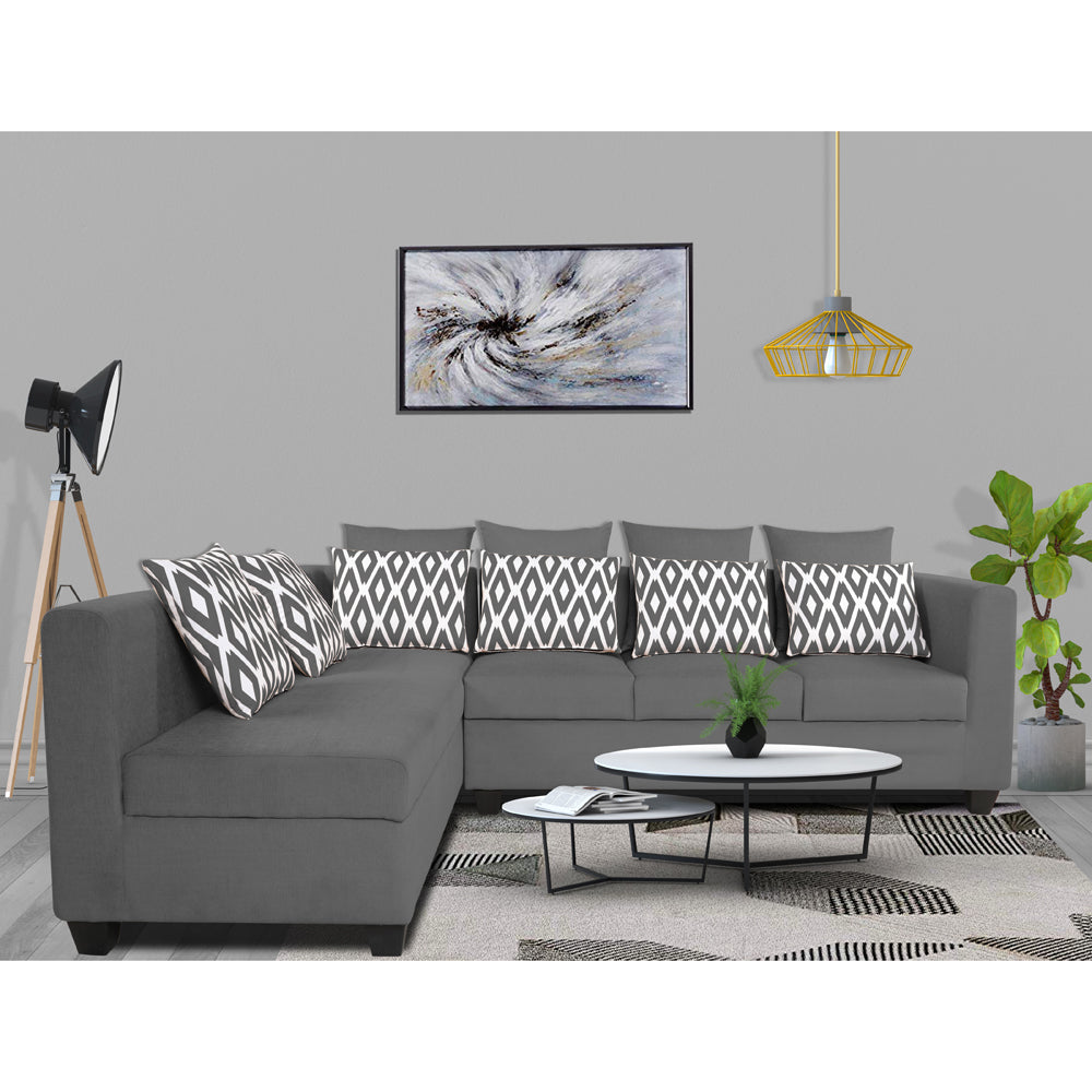 Adorn India Poland L Shape 6 Seater Sofa Set (Left Side) (Grey)