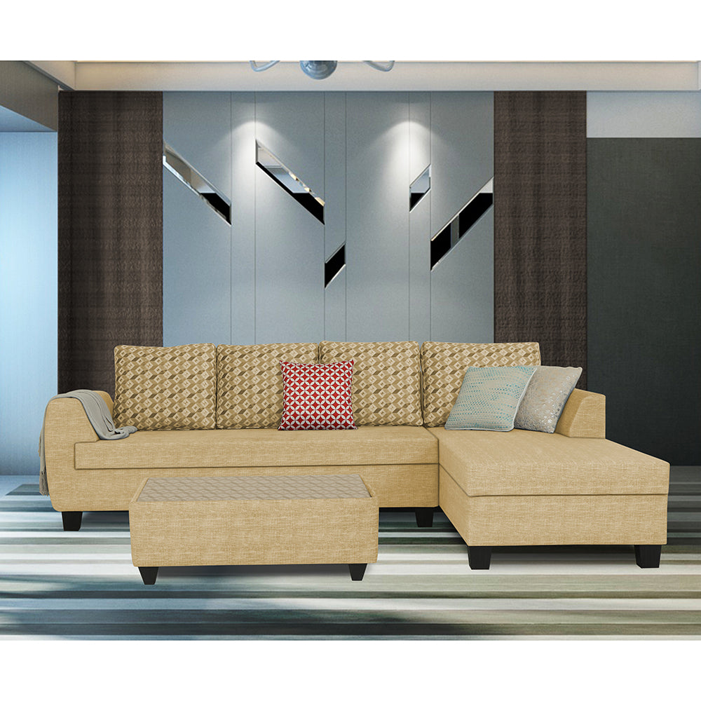 Raiden Bricks Premium L Shape 6 Seater Sofa Set with Center Table (Right Hand Side) (Beige)