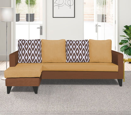 Adorn India Beetle L Shape 5 Seater Sofa Set Rhombus (Left Hand Side) (Brown & Beige)