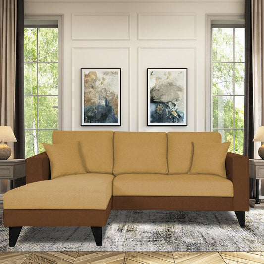 Adorn India Martin L Shape 4 Seater Sofa Set Two Tone (Left Hand Side) (Brown & Beige)