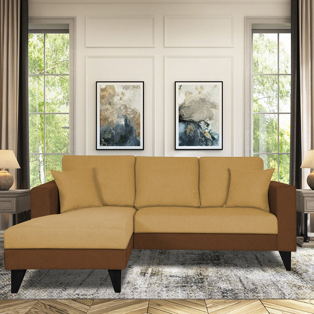 Adorn India Martin L Shape 4 Seater Sofa Set Two Tone (Left Hand Side) (Brown & Beige)