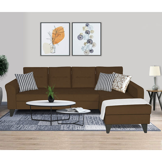 Adorn India Maddox Tufted L Shape 5 Seater Sofa Set (Right Hand Side) (Brown)