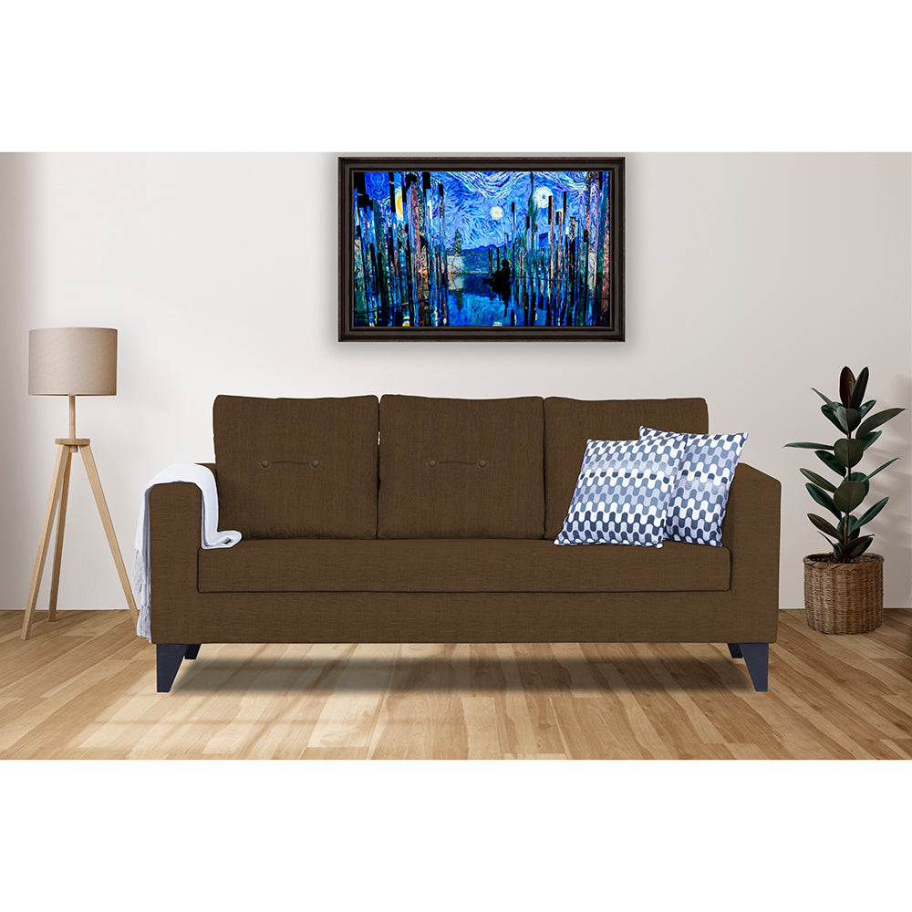 Adorn India Hallton Tufted 3 Seater Sofa (Brown) (3 Year Warranty)