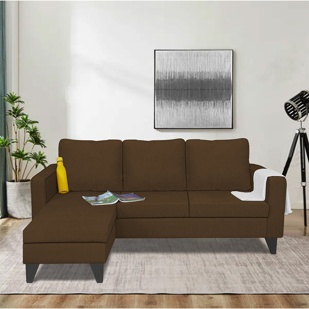 Adorn India Chandler Plain L Shape 4 Seater Wood Sofa Set (Brown) (3 Year Warranty)