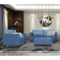 Adorn India Cortina Damask 3+2 5 Seater Sofa Set with Centre Table (Blue)