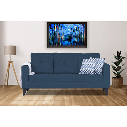 Adorn India Hallton Tufted 3 Seater Sofa (Blue)