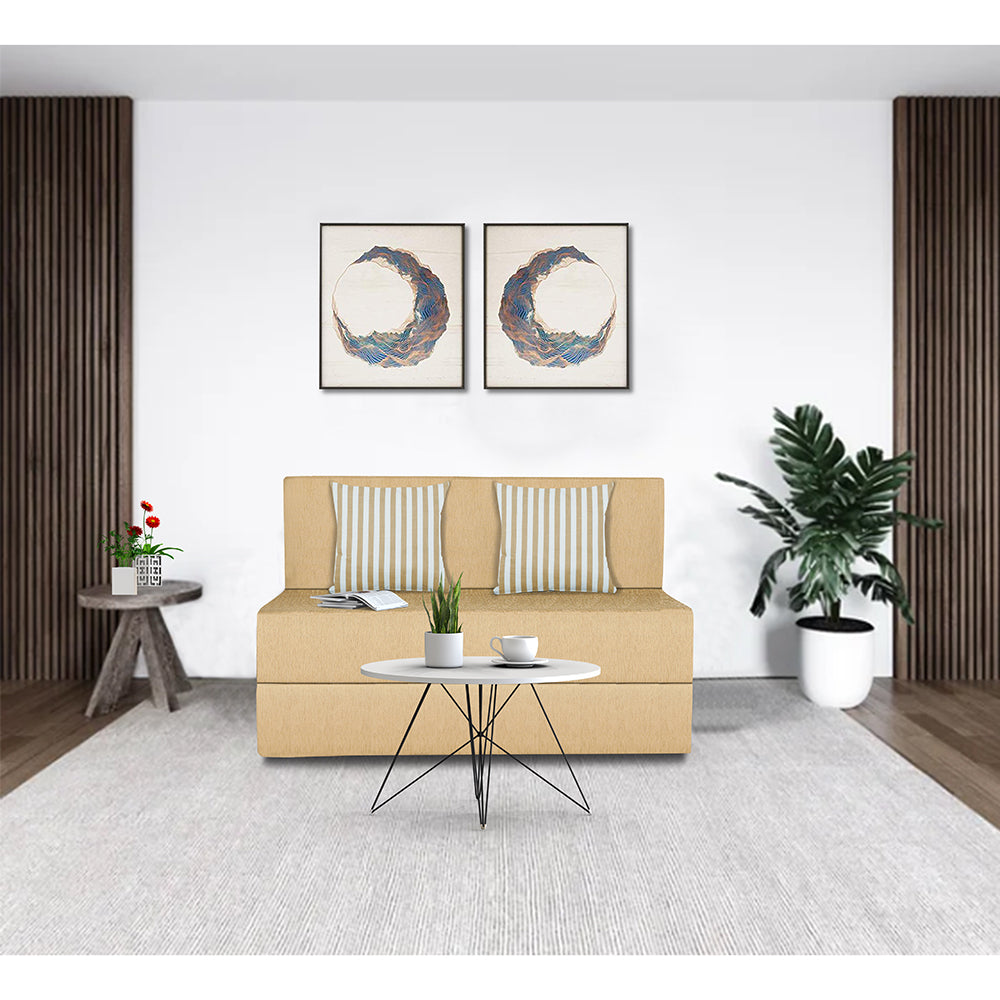 Adorn India Easy Alyn Plus Stripes 2 Seater Sofa Cum Bed (4X6) (Beige) (1 Year Warranty)