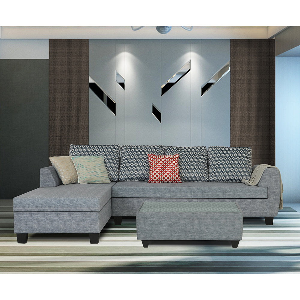 Raiden Bricks Premium L Shape 6 Seater Sofa Set with Center Table (Left Hand Side) (Grey)