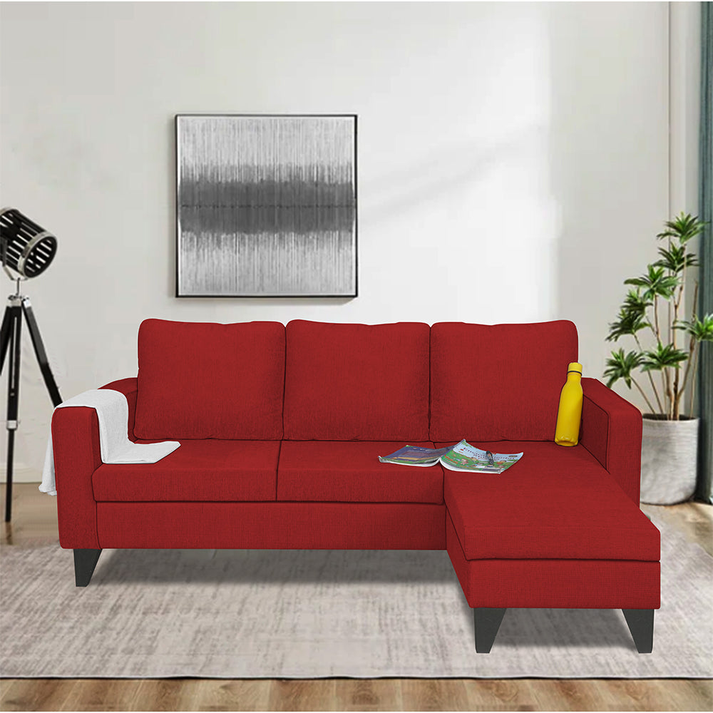 Adorn India Chandler Plain L Shape 4 Seater Sofa Set (Red) (3 Year Warranty)