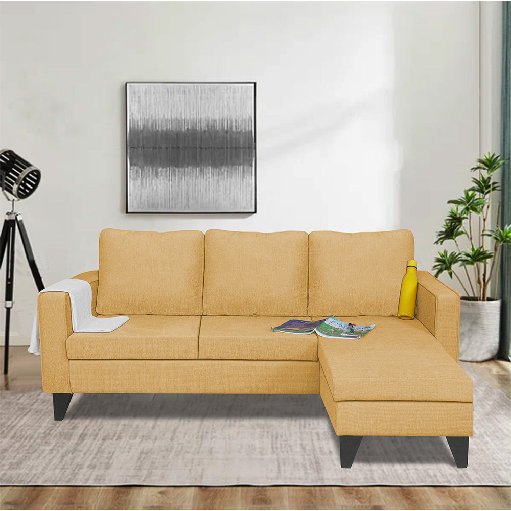 Adorn India Chandler Plain L Shape 4 Seater Sofa Set (Beige) (3 Year Warranty)