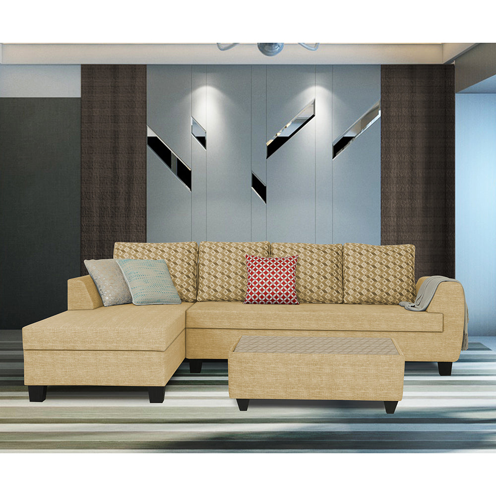 Raiden Bricks Premium L Shape 6 Seater Sofa Set with Center Table (Left Hand Side) (Beige)