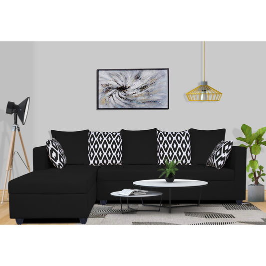 Adorn India Zink Straight line L Shape 6 Seater Sofa Rhombus Cushion (Left Side Handle)(Black)