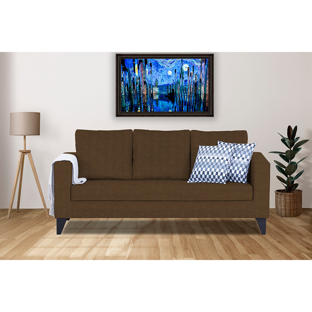 Adorn India Wood Hallton Plain 3 Seater Sofa (Brown) (3 Year Warranty)