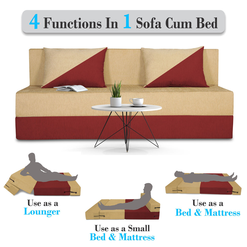 Adorn India Easy Desmond 4 Seater Sofa Cum Bed 6 x 6 (Maroon & Beige) (1 Year Warranty)